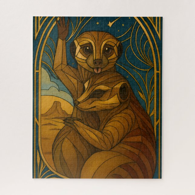 Stylised Meerkat Pair Under Starry Sky Jigsaw Puzzle (Vertical)
