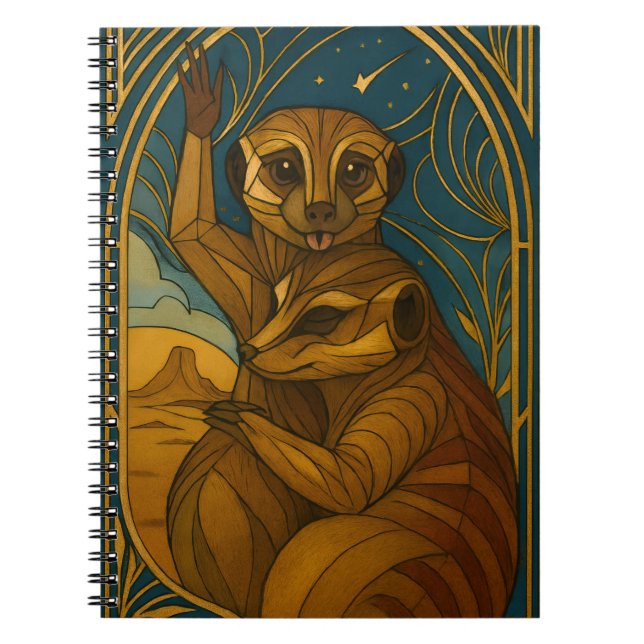 Stylised Meerkat Pair Under Starry Sky Notebook (Front)