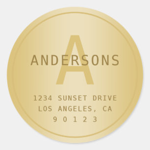 Stylised Modern Minimal Gold Return Address Classic Round Sticker