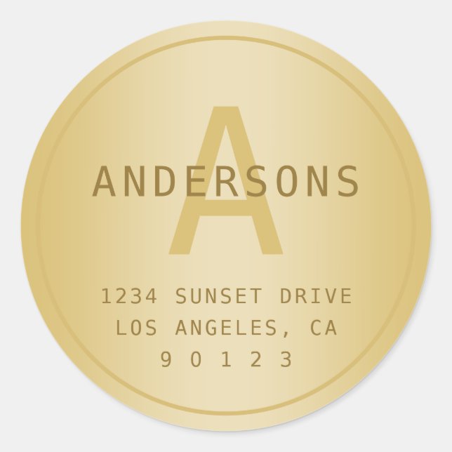 Stylised Modern Minimal Gold Return Address  Classic Round Sticker (Front)