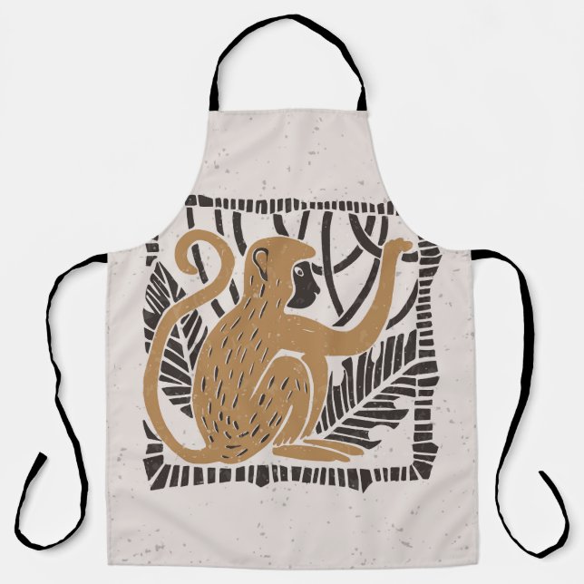 Stylised Monkey Linocut Illustration Apron (Front)