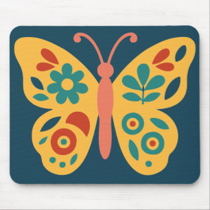 Stylised nature-inspired butterfly with floral mouse pad