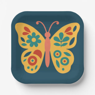 Stylised nature-inspired butterfly with floral paper plate