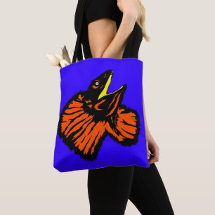 Stylised Neon Orange/Green Frilled-neck Lizard Tote Bag