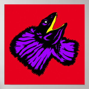 Stylised Neon Purple Frilled-neck Lizard Poster