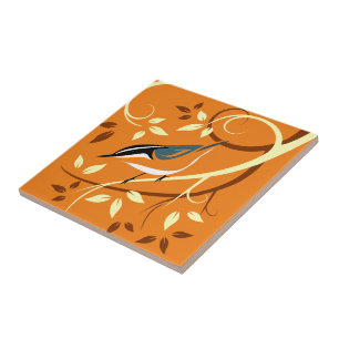 Stylised Nuthatch Art Tile