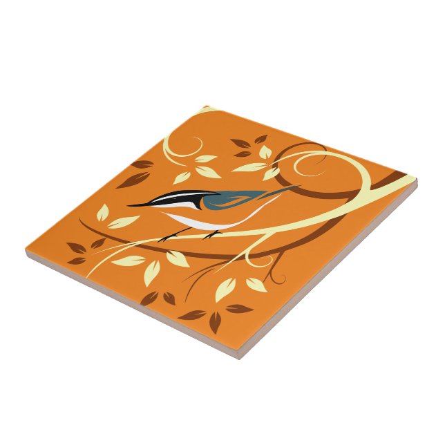 Stylised Nuthatch Art Tile (Side)