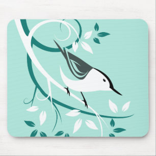 Stylised Nuthatch In Tree Mouse Pad