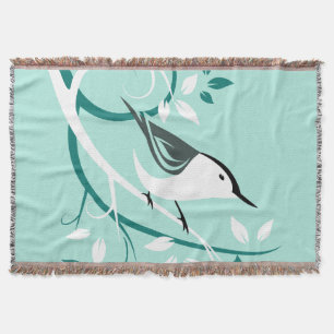 Stylised Nuthatch In Tree Throw Blanket