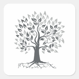 Stylised Oak Tree with Roots Retro Square Sticker