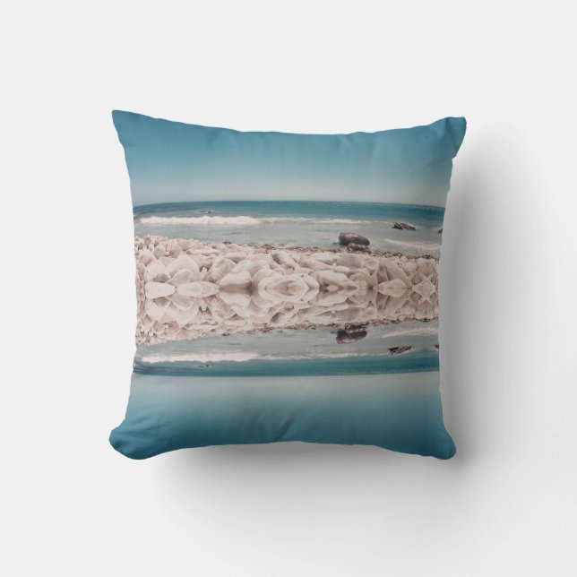 Stylised Ocean Beach Scenery Throw Pillow (Front)
