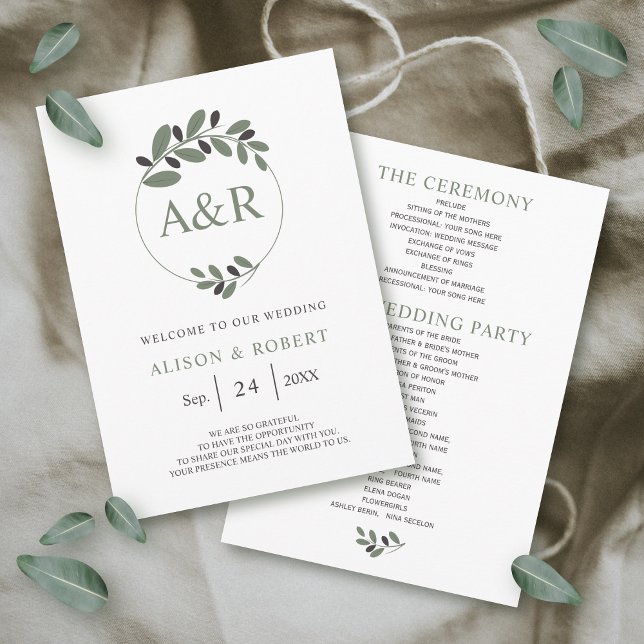 Stylised olive branch Mediterranean charm wedding Program (Creator Uploaded)