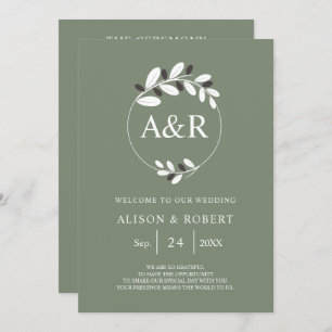 Stylised olive branch Mediterranean green wedding Program