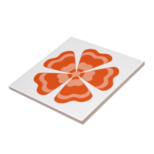 Stylised Orange Retro Flower  Ceramic Tile (Side)