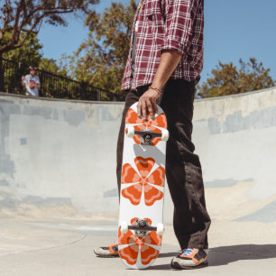 Stylised Orange Retro Flower Skateboard