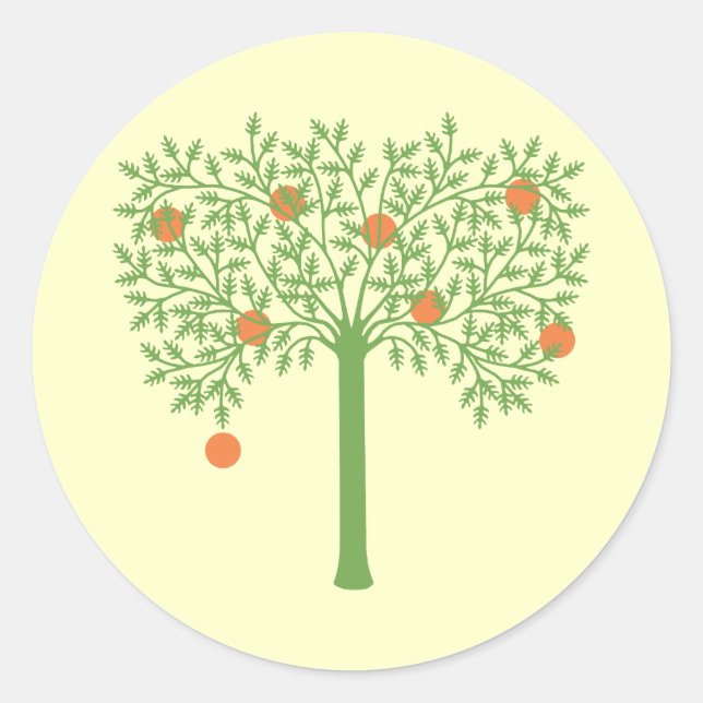 Stylised Orange Tree Classic Round Sticker (Front)