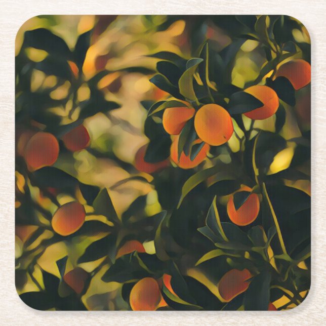 Stylised Orange Tree Coaster (Front)