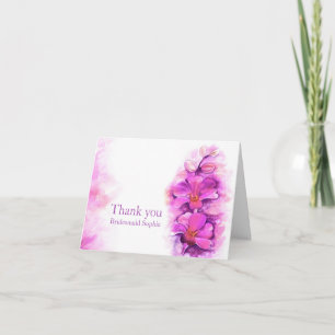Stylised orchid purple pink wedding thank you card