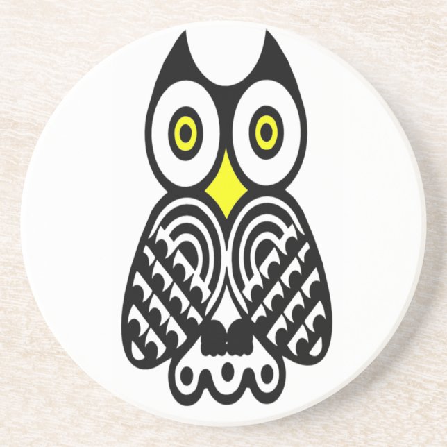Stylised Owl in Black Coaster (Front)