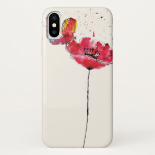 Stylised painted watercolor poppy flower iPhone x case