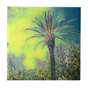 Stylised Palm Tree Drawing Ceramic Tile