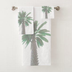 Stylised Palm Tree Pastel Green Tropical Bath Towel Set