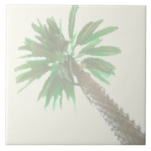 Stylised Palm Tree Pastel Green Tropical Ceramic Tile