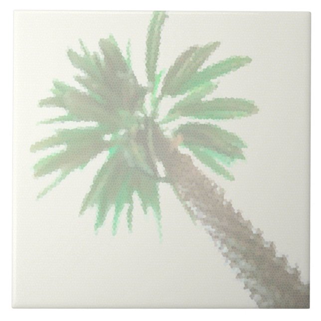 Stylised Palm Tree Pastel Green Tropical Ceramic Tile (Front)