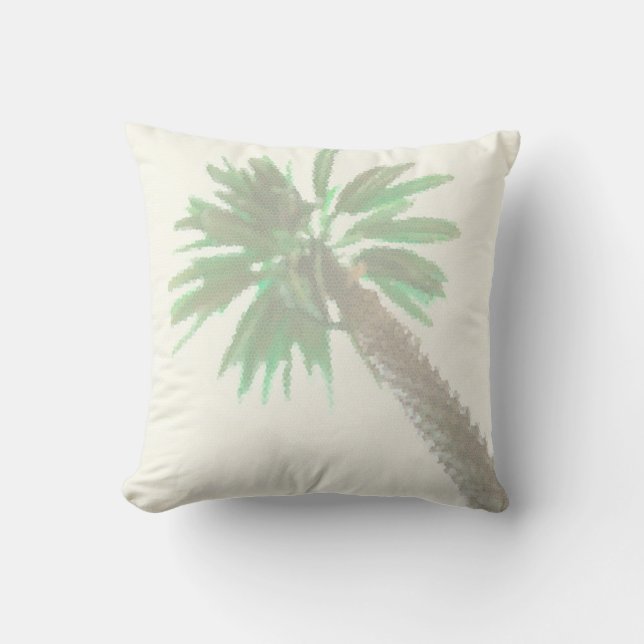 Stylised Palm Tree Pastel Green Tropical Cushion (Front)
