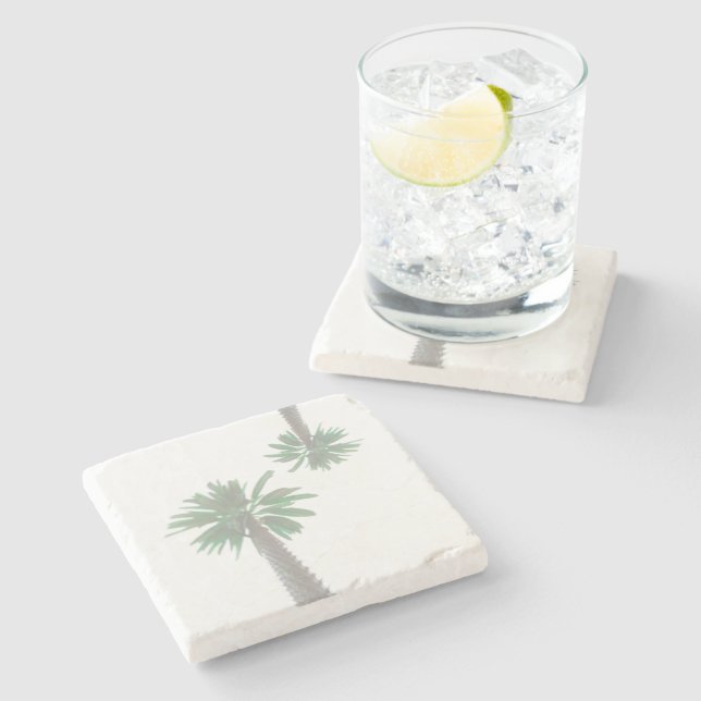 Stylised Palm Tree Pastel Green Tropical Stone Coaster (Side)