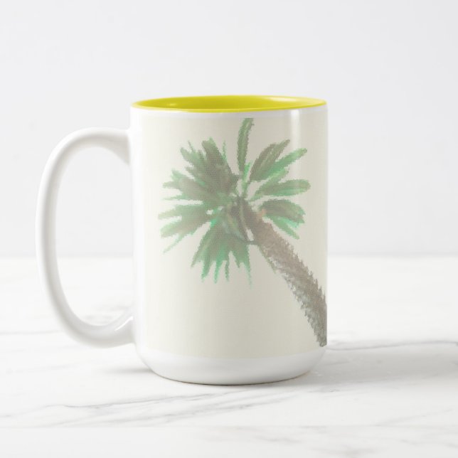 Stylised Palm Tree Pastel Green Tropical Two-Tone Coffee Mug (Left)