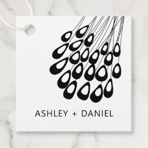 Stylised Peacock Feather Modern Wedding Square Favour Tags