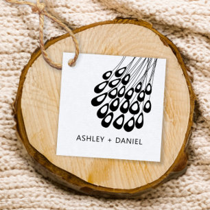 Stylised Peacock Feather Modern Wedding Square Favour Tags
