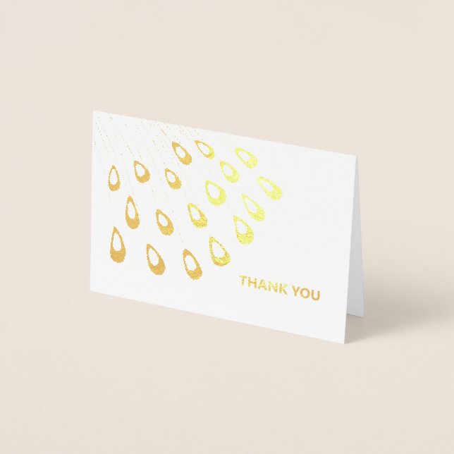 Stylised Peacock Feather Modern Wedding Thank You Foil Card (Front)