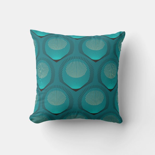 Stylised Peacock Feathers Blue Tile Cushion (Front)