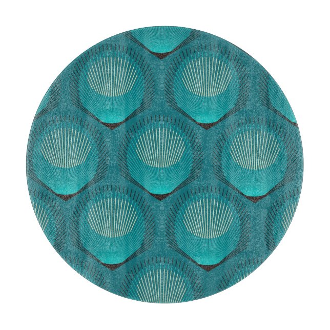 Stylised Peacock Feathers Blue Tile Cutting Board (Front)
