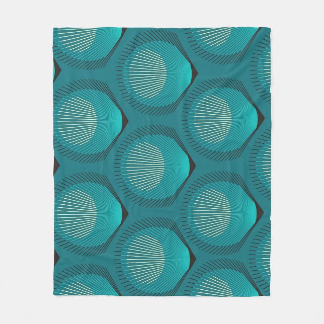 Stylised Peacock Feathers Blue Tile Fleece Blanket (Front)