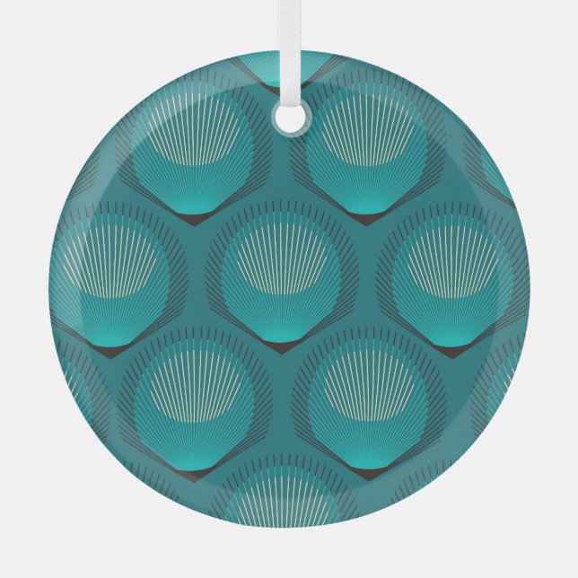 Stylised Peacock Feathers Blue Tile Glass Tree Decoration (Front)