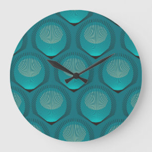 Stylised Peacock Feathers Blue Tile Large Clock