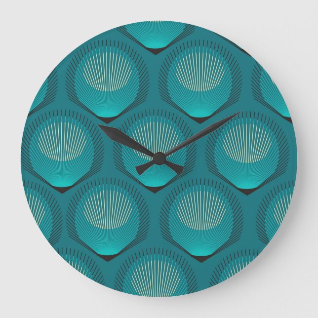 Stylised Peacock Feathers Blue Tile Large Clock (Front)