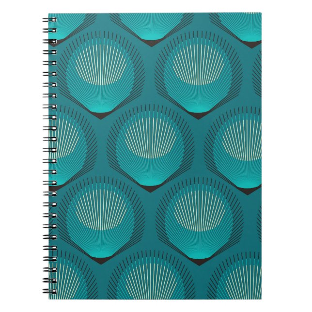 Stylised Peacock Feathers Blue Tile Notebook (Front)