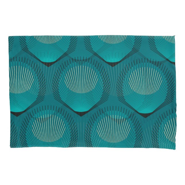 Stylised Peacock Feathers Blue Tile Pillowcase (Front)