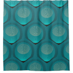 Stylised Peacock Feathers Blue Tile Shower Curtain