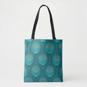 Stylised Peacock Feathers Blue Tile Tote Bag