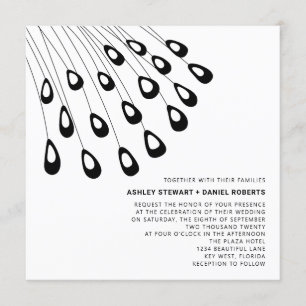 Stylised Peacock Feathers Modern Wedding Invitation
