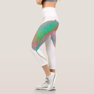 Stylised Pear Tree Leaf Texture Print Leggings