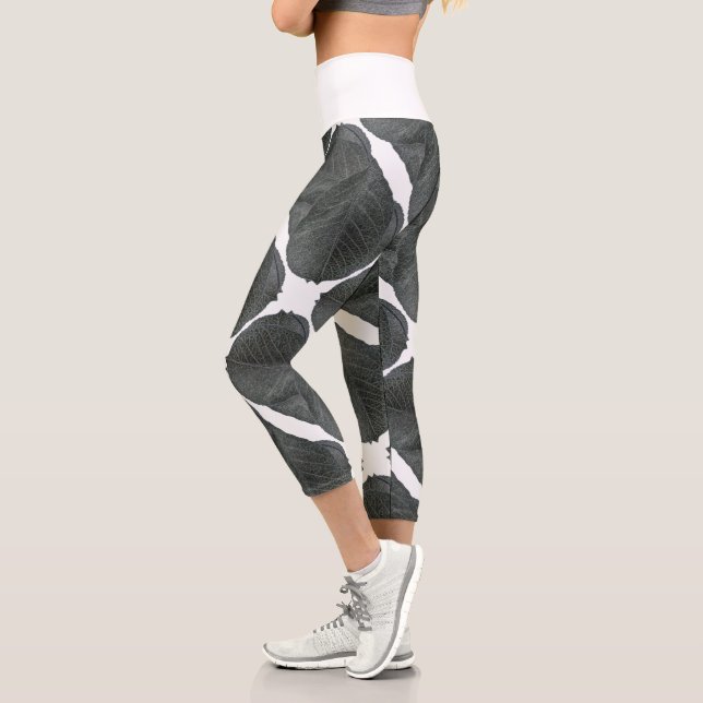 Stylised Pear Tree Leaf Texture Print Leggings (Left)
