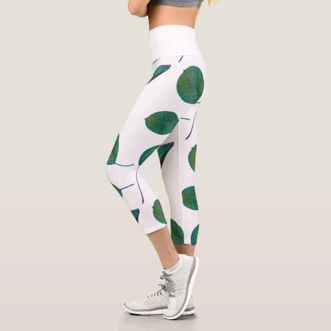 Stylised Pear Tree Leaf Texture Print Leggings (Left)