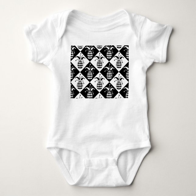 Stylised Pineapple Harlequin Doodle Pattern Baby Bodysuit (Front)