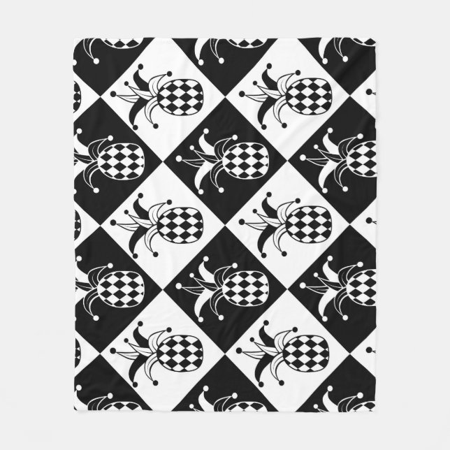 Stylised Pineapple Harlequin Doodle Pattern Fleece Blanket (Front)